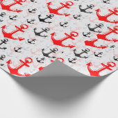 赤い黒のいかり（白い背景パターン） ラッピングペーパー (角)