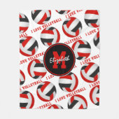 赤い黒のアスレティックルームデコール私はバレーボールが大好き フリースブランケット (正面)