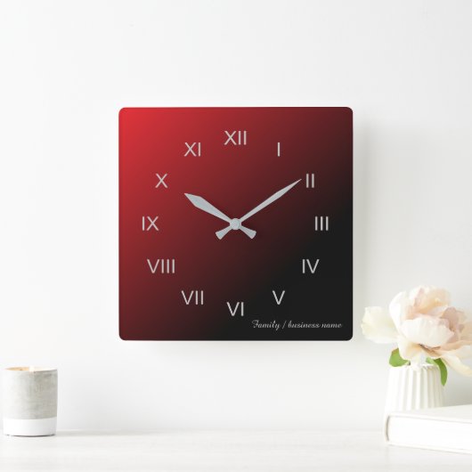 赤い黒のグラデーションファミリのビジネス名 スクエア壁時計 (ホーム)