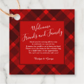 赤い黒のスコティッシュタータンチェック結婚のパターン フェイバータグ (正面)