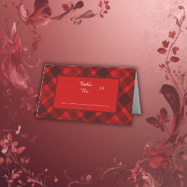 赤い黒のスコティッシュタータンチェック結婚のパターン プレイスカード