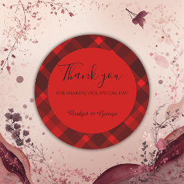 赤い黒のスコティッシュタータンチェック結婚のパターン ラウンドシール