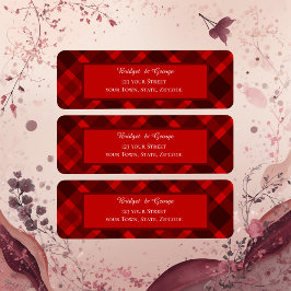 赤い黒のスコティッシュタータンチェック結婚のパターン ラベル