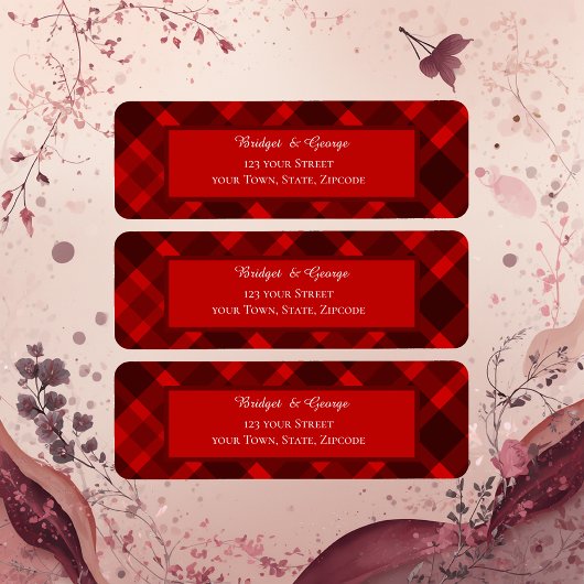 赤い黒のスコティッシュタータンチェック結婚のパターン ラベル