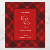 赤い黒のスコティッシュタータンチェック結婚のパターン ワインラベル (シングルラベル)