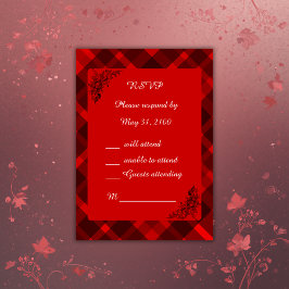 赤い黒のスコティッシュタータンチェック結婚のパターン 出欠カード