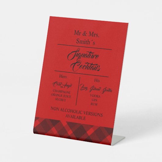 赤い黒のスコティッシュタータンチェック結婚のパターン 台座サイン (正面)