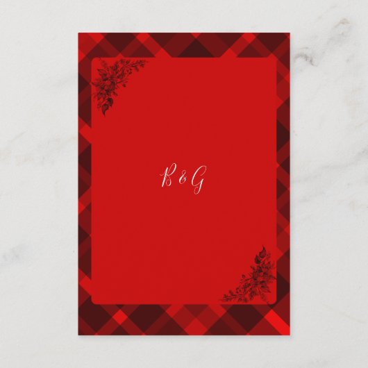 赤い黒のスコティッ結婚トの模様 エンクロージャーカード (裏面)
