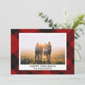 赤い黒のタータンチェック名前をカスタムするフォトメッセージ シーズンカード (スタンド正面)