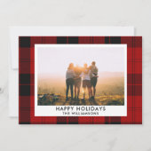 赤い黒のタータンチェック名前をカスタムするフォトメッセージ シーズンカード (正面)