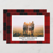 赤い黒のタータンチェック名前をカスタムするフォトメッセージ シーズンカード (正面/裏面)