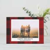 赤い黒のタータンチェック名前をカスタムするフォトメッセージ シーズンカード (スタンド正面)