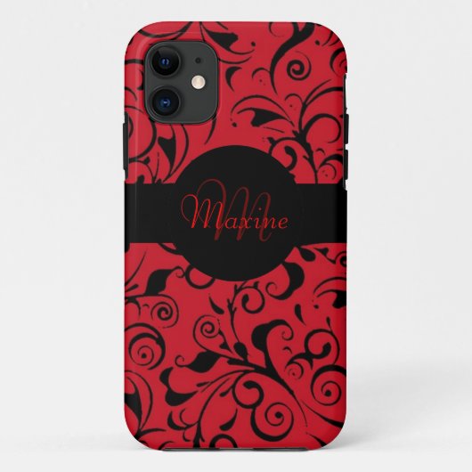 赤い黒のダマスクのカスタマイズ可能なiphone 5ケース Case-Mate iPhoneケース (裏面)