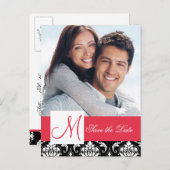 赤い黒のダマスク写真の日付を保存 案内ポストカード (正面/裏面)