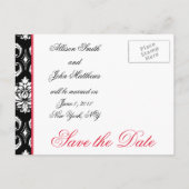 赤い黒のダマスク写真の日付を保存 案内ポストカード (裏面)