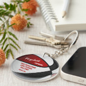 赤い黒のチームカラーがバスケットボールを守る キーホルダー (正面右)