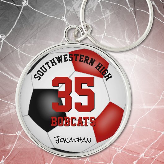 赤い黒のチームカラー男の子の名前サッカー キーホルダー