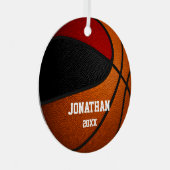 赤い黒のチームカラー男の子バスケットボール メタルオーナメント (正面右)