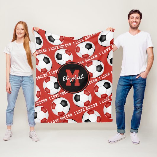 赤い黒のチームカラー私はサッカーの文字パターンが大好き フリースブランケット (インサイチュ)