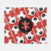 赤い黒のチームカラー私はサッカーの文字パターンが大好き フリースブランケット (正面(横))