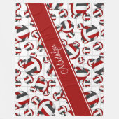 赤い黒のチームガーリーカラーバレーボールネットアクセント フリースブランケット (正面)