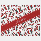 赤い黒のチームガーリーカラーバレーボールネットアクセント フリースブランケット (正面(横))