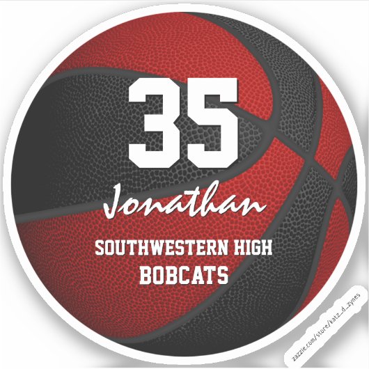 赤い黒のバスケットボールチームは男の子の女の子をカラー シール (正面)