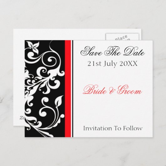赤い黒のフローラ日付の保存 案内ポストカード (正面/裏面)