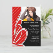 赤い黒のポルカの女の子の写真卒業 招待状 (スタンド正面)