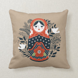 赤い黒のマトリョーシカのネスティングドールクリスマス クッション