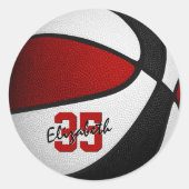 赤い黒の女の子の男の子バスケットチームカラー ラウンドシール (正面)