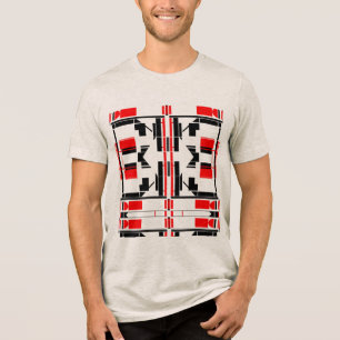 赤い黒の対称形状ラインアートデザイン トライブレンドTシャツ