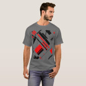 赤い黒の対角線のシェイプ線MCM-インスパイアArt Tシャツ (正面フル)