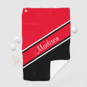 赤い黒の対角線ストライプのスクリプト名 ゴルフタオル (インサイチュ)