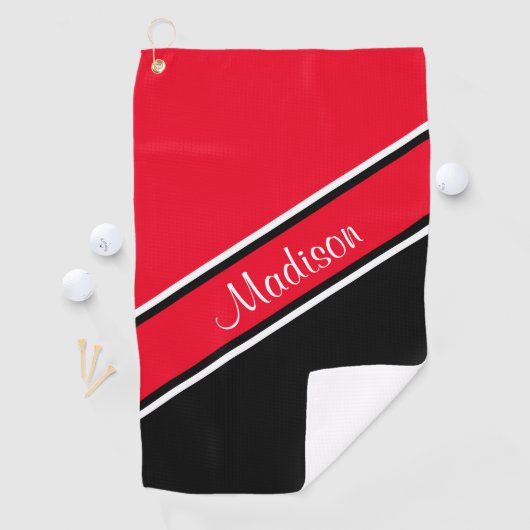 赤い黒の対角線ストライプのスクリプト名 ゴルフタオル (インサイチュ)