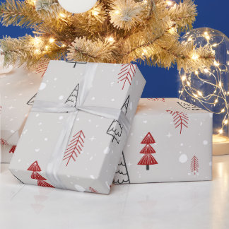 赤い黒の幾何シンプルモダン性のクリスマスツリー ラッピングペーパー