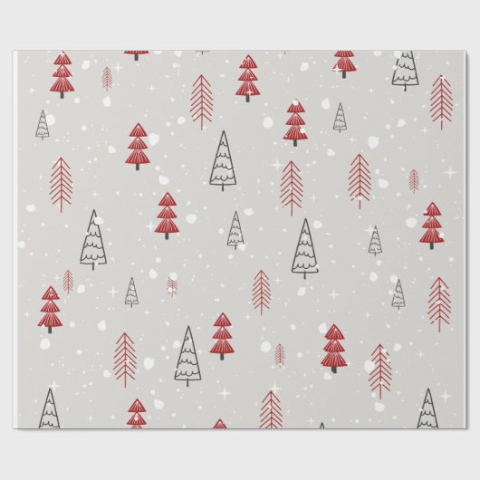 赤い黒の幾何シンプルモダン性のクリスマスツリー ラッピングペーパー (フラット)