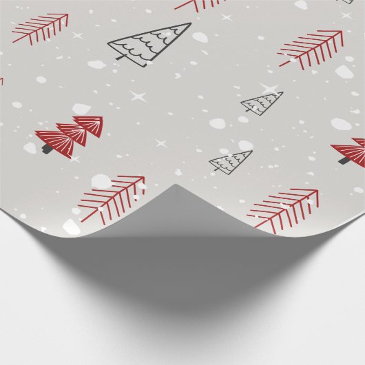 赤い黒の幾何シンプルモダン性のクリスマスツリー ラッピングペーパー (角)