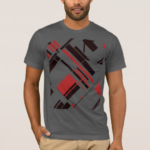 赤い黒の斜めシェイプ線MCMルック抽象芸術 Tシャツ