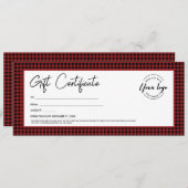 赤い黒の格子模様のロゴホリデーギフト証明書 招待状 (正面/裏面)