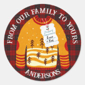 赤い黒の格子模様の醜いセーター可愛いメリークリスマス ラウンドシール (正面)