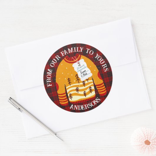 赤い黒の格子模様の醜いセーター可愛いメリークリスマス ラウンドシール (封筒)