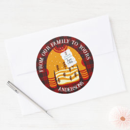 赤い黒の格子模様の醜いセーター可愛いメリークリスマス ラウンドシール