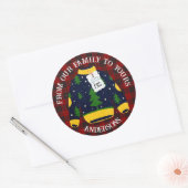 赤い黒の格子模様の醜いセーター可愛いメリークリスマス ラウンドシール (封筒)