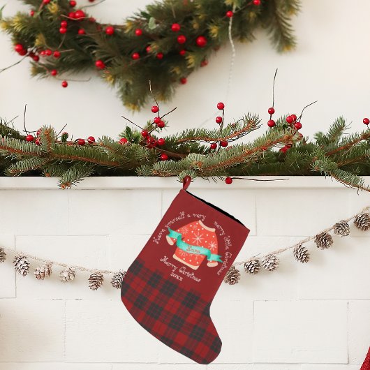 赤い黒の格子模様の醜いセーター可愛いメリークリスマス ラージクリスマスストッキング