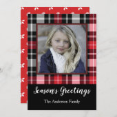 赤い黒の格子縞の季節の写真とのあいさつ シーズンカード (正面/裏面)