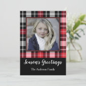 赤い黒の格子縞の季節の写真とのあいさつ シーズンカード (スタンド正面)