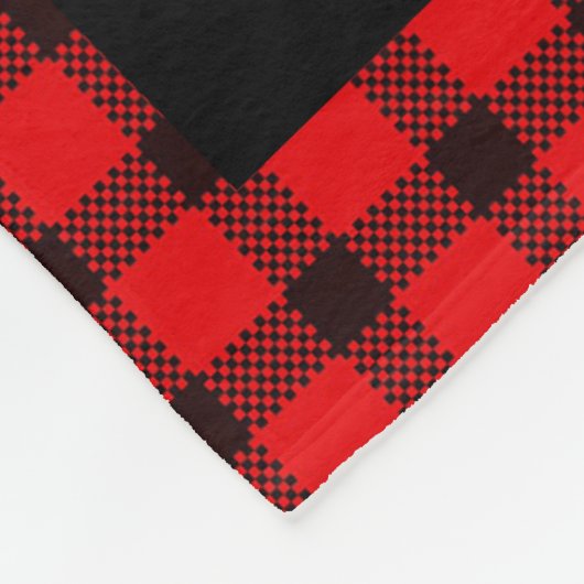 赤い黒の格子縞の家族モノグラム写真コラージュ フリースブランケット (角)