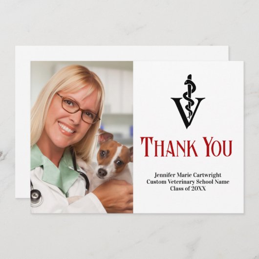 赤い黒の獣医のオフィス写真カスタマイズ可能 サンキューカード (正面/裏面)