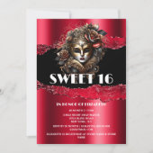 赤い黒の甘い16女の子の仮装マスク3Dガラス 招待状 (正面)